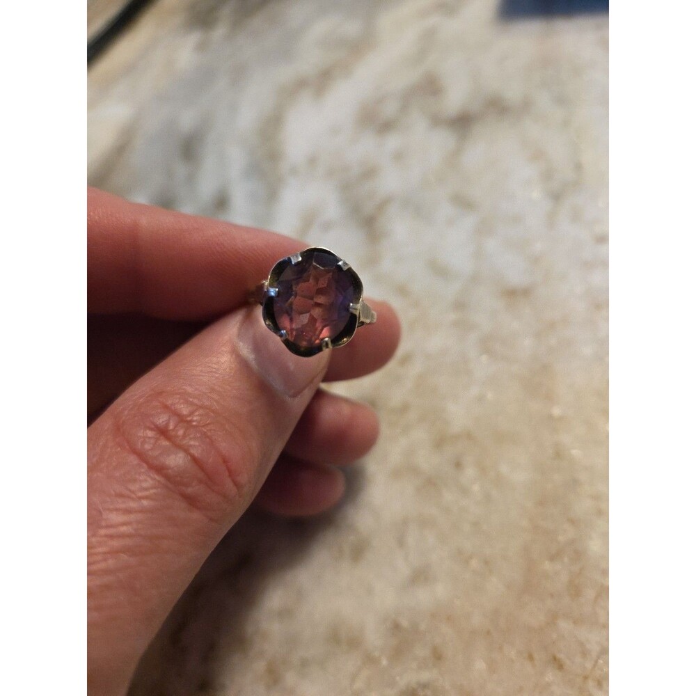 1972 Sarah Coventry Sarahs Birthstone Ring Sterling & Amethyst Size Adjustable
